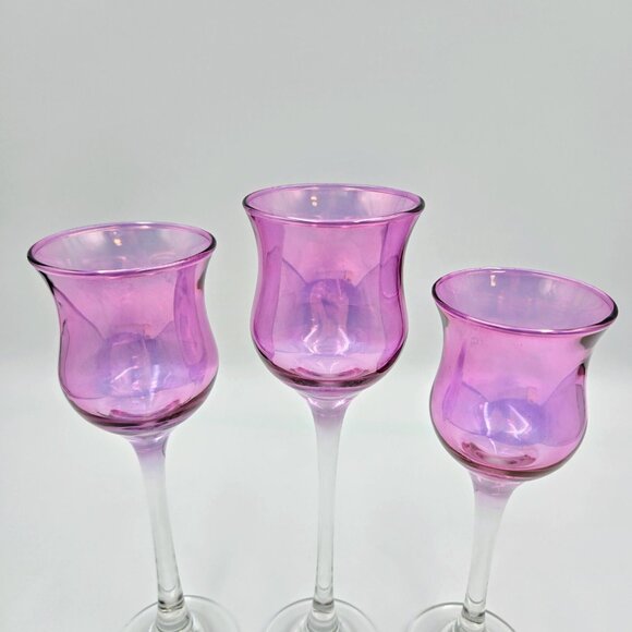Purple Royal Lustre Trio Vintage PartyLite Candle Holder Glass Set Of 3 Read - Picture 8 of 8